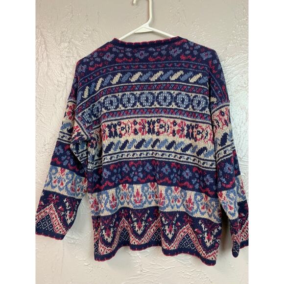 Sasson Vintage Womens Sweater Blue White Crew Neck Size Large Made in USA - Picture 4 of 4